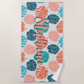 Monstera Leaf farbenfrohe Marine und Korallenschri Strandtuch (Vorderseite)