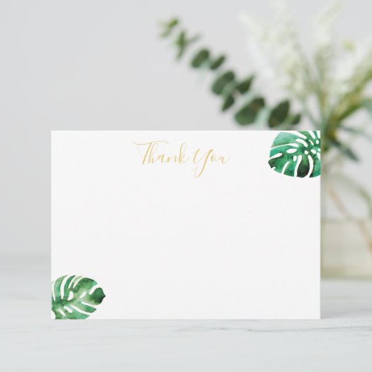 Monstera Leaf Flat Danke Karte (Stehend Vorderseite)