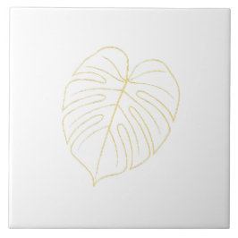 Monstera Leaf Gold Design. Fliese