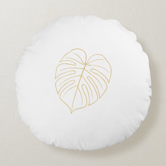 Monstera Leaf Gold Design.  Rundes Kissen (Vorderseite)