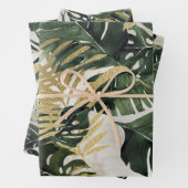 Monstera Leaf & Gold Majesty Palm Leaf Grüne Geschenkpapier Set (Beispiel)