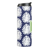 Monstera Leaf Green Navy White Monogram Coastal Thermosbecher (Nach links gedreht)