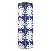 Monstera Leaf Green Navy White Monogram Coastal Thermosbecher (Rückseite)