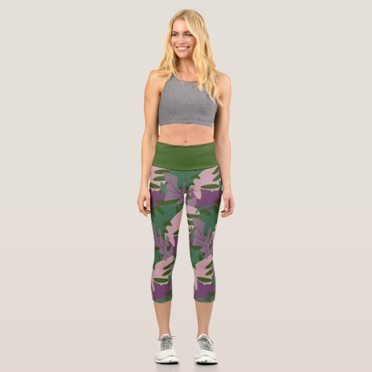 Monstera Leaf Greenery Pflanze Capri Leggings (Vorderseite)