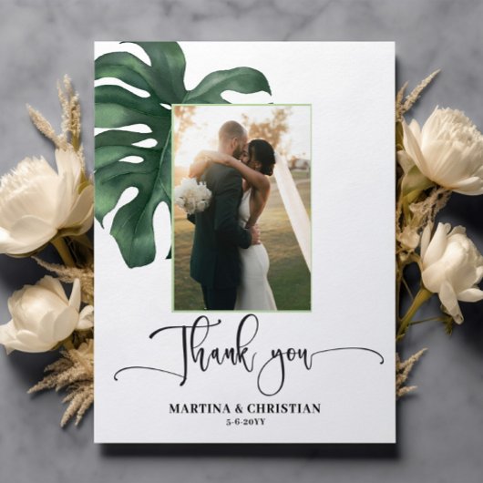 Monstera Leaf Hochzeit Vielen Dank Flat Card