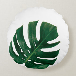 Monstera Leaf Island Design - Tropical Green Rundes Kissen