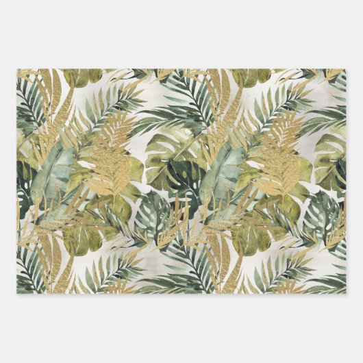 Monstera Leaf Majestät & Gold Tropical Palms Geschenkpapier Set (Vorderseite 2)