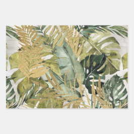 Monstera Leaf Majestät & Gold Tropical Palms Geschenkpapier Set