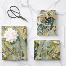 Monstera Leaf Majestät & Gold Tropical Palms Geschenkpapier Set