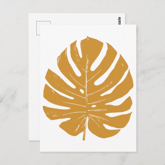 Monstera Leaf Natur Zeichnend in Senf Yellow Postkarte (Vorne/Hinten)