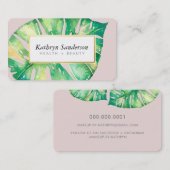 MONSTERA LEAF Öko bemalt moderne Aquarellfarbe Ros Visitenkarte (Vorne/Hinten)