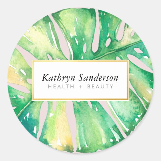 MONSTERA LEAF Öko florale Stilvorlage Runder Aufkleber (Vorderseite)