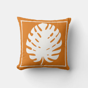Monstera Leaf Orange White Coastal Moderne Küche Kissen