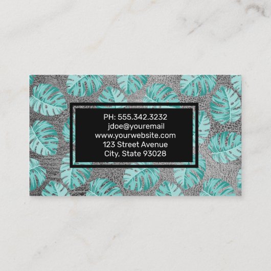 Monstera Leaf Pattern | Ledertextur Visitenkarte (Rückseite)