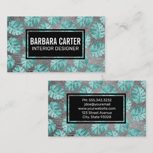 Monstera Leaf Pattern | Ledertextur Visitenkarte (Vorne/Hinten)