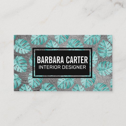 Monstera Leaf Pattern | Ledertextur Visitenkarte (Vorderseite)