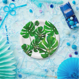 Monstera leaf pattern on paper party plate pappteller