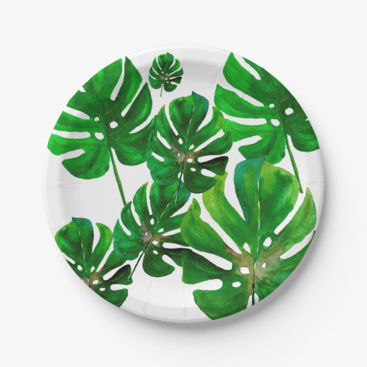 Monstera leaf pattern on paper party plate pappteller (Vorderseite)