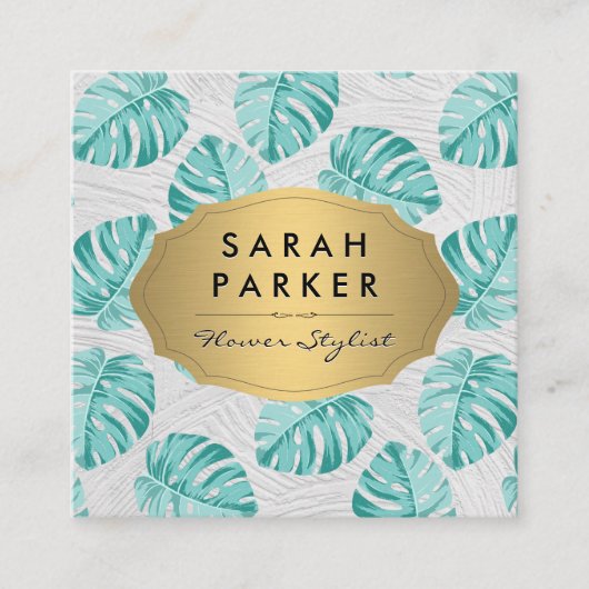 Monstera Leaf Pattern Quadratische Visitenkarte (Vorderseite)