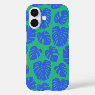 Monstera Leaf Pflanze Botanisch in Blau und Grün iPhone 16 Hülle