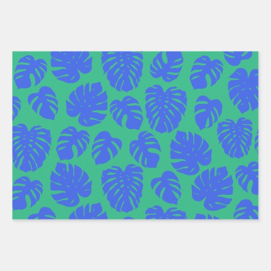 Monstera Leaf Pflanze Botanisch in Blau und Grün Geschenkpapier Set (Vorderseite 2)