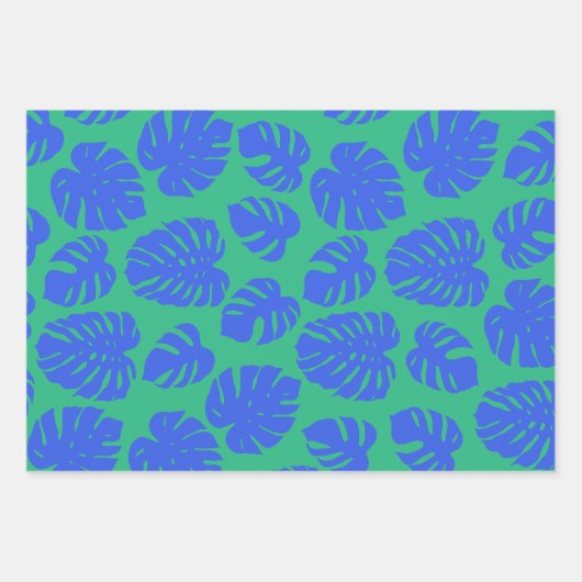 Monstera Leaf Pflanze Botanisch in Blau und Grün Geschenkpapier Set (Vorderseite)