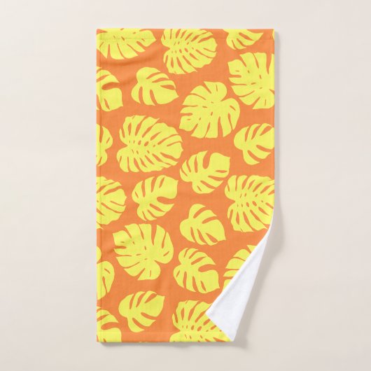 Monstera Leaf Pflanze Botanisch in Gelb und Orange Badhandtuch Set (Handtuch)