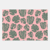 Monstera Leaf Pflanze Botanisch in Rosa und Grün Geschenkpapier Set (Vorderseite 3)