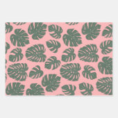 Monstera Leaf Pflanze Botanisch in Rosa und Grün Geschenkpapier Set (Vorderseite)