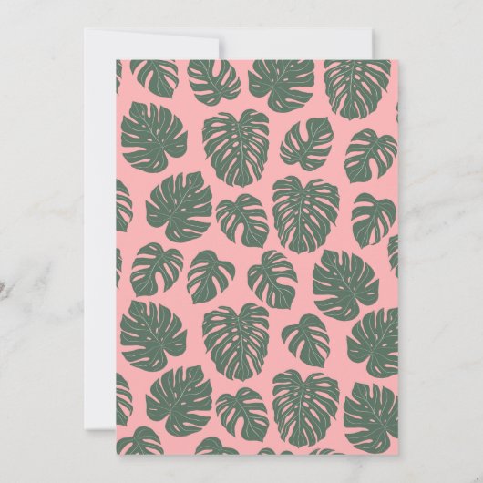 Monstera Leaf Pflanze Botanische Rosa Grüne Hochze Einladung (Rückseite)