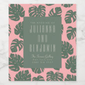 Monstera Leaf Pflanze Botanische Rosa Grüne Hochze Weinetikett (Einzelnes Label)