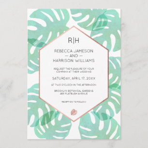 Monstera Leaf & Rose Gold Einladung
