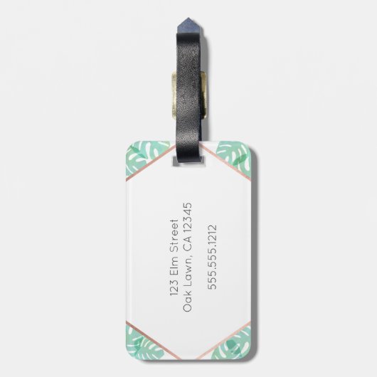 Monstera Leaf & Rose Gold Gepäckanhänger (Rückseite vertikal)