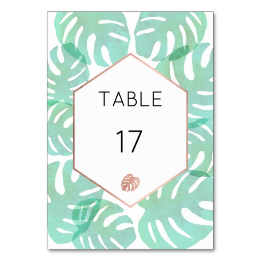 Monstera Leaf & Rose Gold Tischnummer (Rückseite)