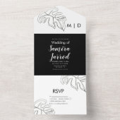 Monstera Leaf Schwarz-weiße Hochzeit All In One Einladung (Innen Boden)