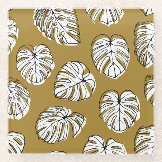 Monstera Leaf, Textil Nahtlos Muster. Glasuntersetzer (Vorderseite)