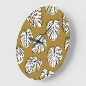 Monstera Leaf, Textil Nahtlos Muster. Große Wanduhr (Winkel)