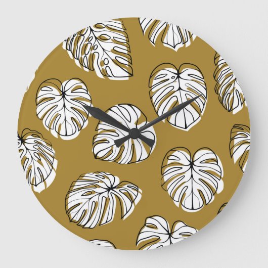 Monstera Leaf, Textil Nahtlos Muster. Große Wanduhr (Vorderseite)