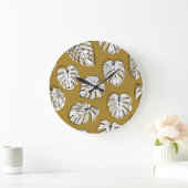 Monstera Leaf, Textil Nahtlos Muster. Große Wanduhr (Zuhause)