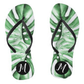 Monstera Leaf Tropical Monogram Flip Flops Badesandalen (Fußbett)
