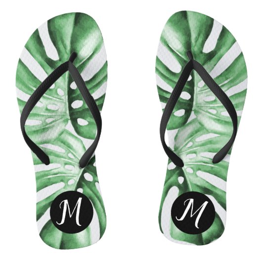 Monstera Leaf Tropical Monogram Flip Flops Badesandalen (Fußbett)