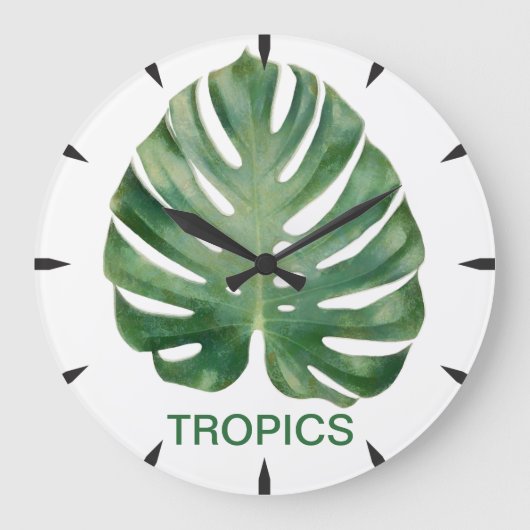 Monstera Leaf Tropics Große Wanduhr (Vorderseite)