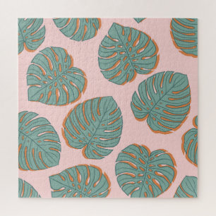 Monstera Leaf: Tropisches Vintages Muster Puzzle