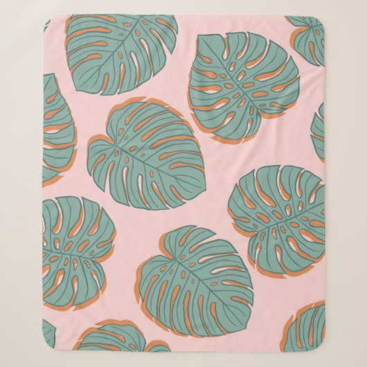 Monstera Leaf: Tropisches Vintages Muster Sherpadecke (Vorderseite)