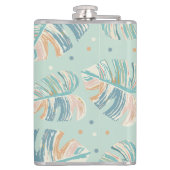 Monstera Leaf - Türkis, Grün, Korallen, Senf Flachmann (Rückseite)