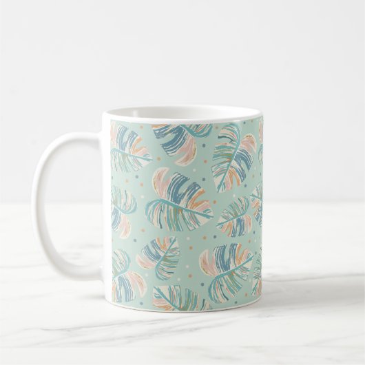 Monstera Leaf - Türkis, Grün, Korallen, Senf Kaffeetasse (Links)