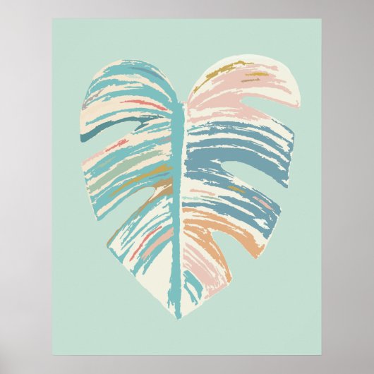Monstera Leaf - Türkis, Grün, Korallen, Senf Poster (Vorne)