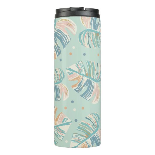 Monstera Leaf - Türkis, Grün, Korallen, Senf Thermosbecher (Rückseite)