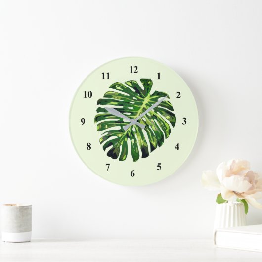 Monstera Leaf Wall Clock Green - Ihre Farbe Große Wanduhr (Zuhause)