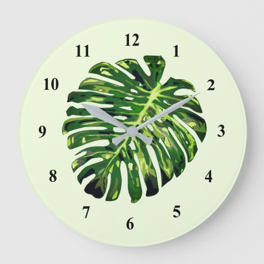 Monstera Leaf Wall Clock Green - Ihre Farbe Große Wanduhr (Vorderseite)